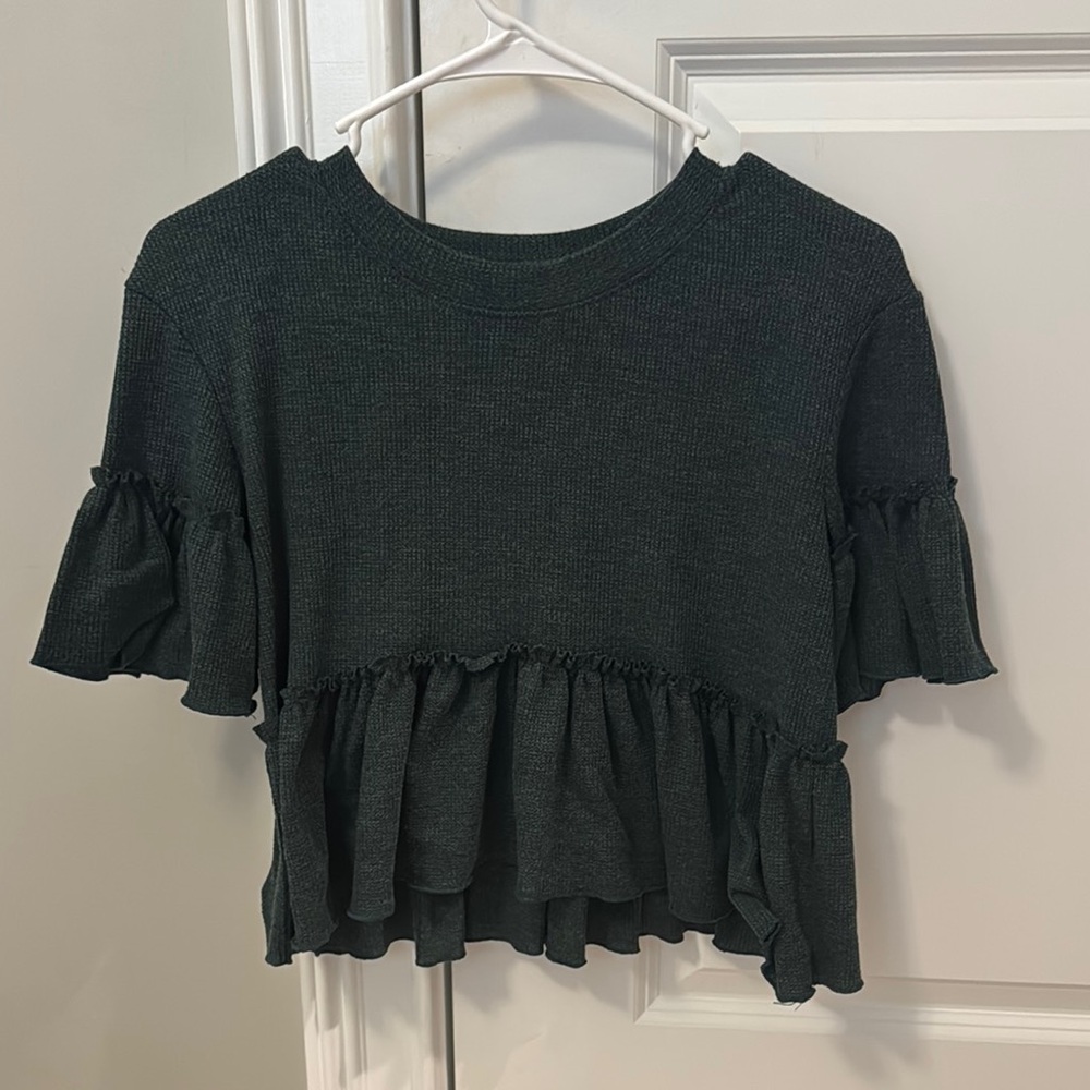 Altar’d State Ruffled Dark Green Top-XS